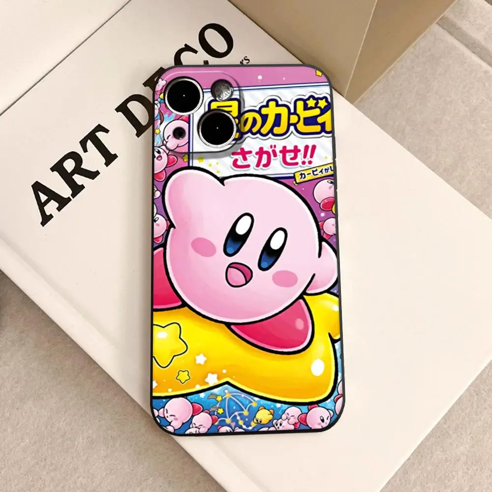 thumbnail image 1 of Funda de teléfono de dibujos animados Rosa k-kirbys para IPhone 15 pro max 14 11 12 Pro 15 16 Plus 13 Pro MAX XR XS, fundas suaves negras, 1 of 5