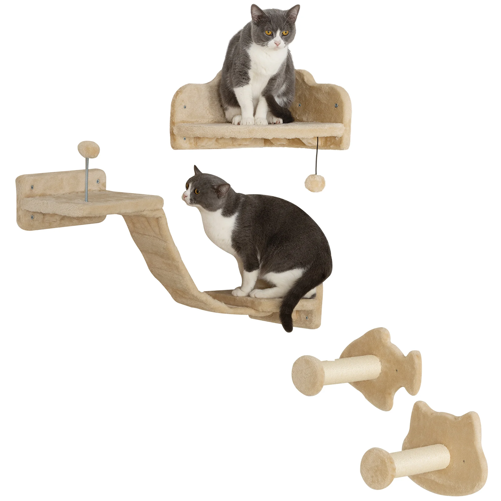 PawHut Katzenregal-Set Mit Katzenhaus – 8-teilig, Mit Sitzstangen, Kratzbaum Zur Wandmontage