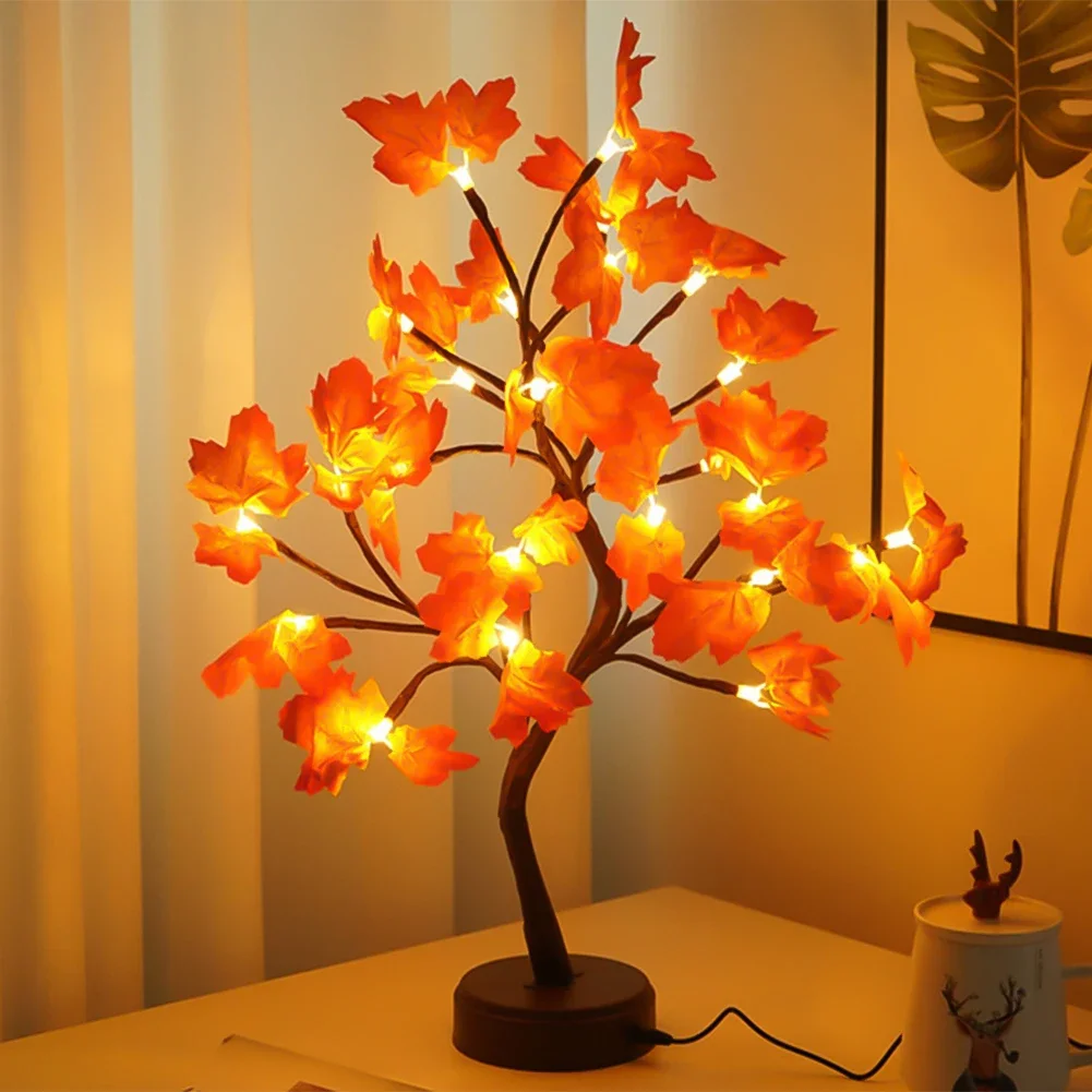 USB Battery Box 24Leds Maple Leaves Copper Wire Tree Light Touch String Light For Home Christmas Thanksgiving Decoration