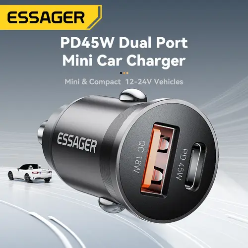 Essager 45W Car Charger Fast Charging Dual Port  PD QC3.0 Type-C Quick Charger for iPhone 16 15 14 Samsung Xiaomi Huawei Oppo - Image 2