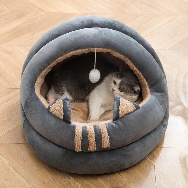 

Semi Enclosed Cat Nest Winter Warm Cat Bed Windbreak Cat Apartment Cat House Sleeping Mat Four Season Plush Pet Nest Dog Nest