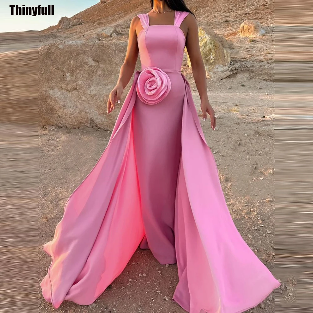 

Thinyfull Mermaid Pink Prom Dresses Strapless Sleeveless Satin Evening Party Dress Long Formal Occasion Gown Robe De Soirée