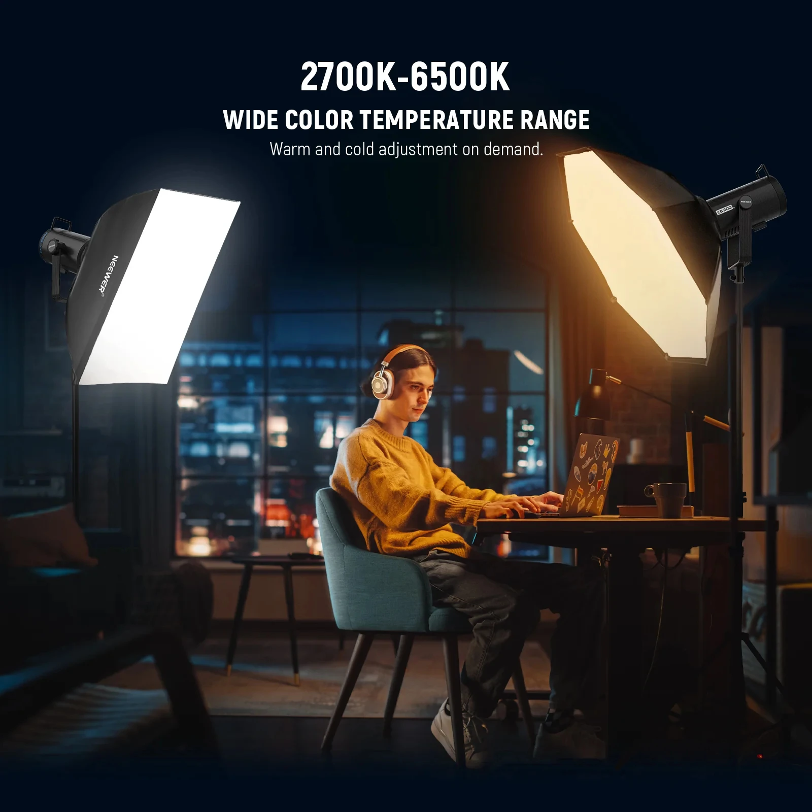 NEEWER CB200B 이중 색상 LED 비디오 조명, 2700K-6500K 2.4G 앱 리모컨 COB LED 조명, 비디오 레코드 보웬스 마운트 포함, 210W