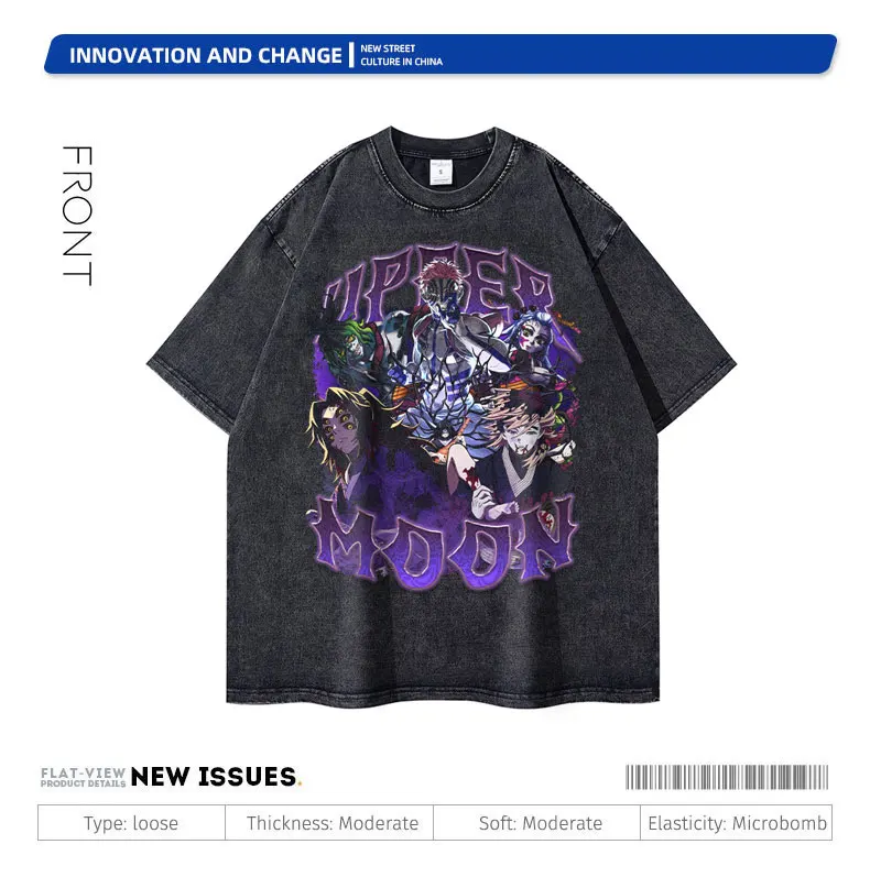 Anime Demon Slayer T Shirts Vintage Washed Kimetsu No Yaiba