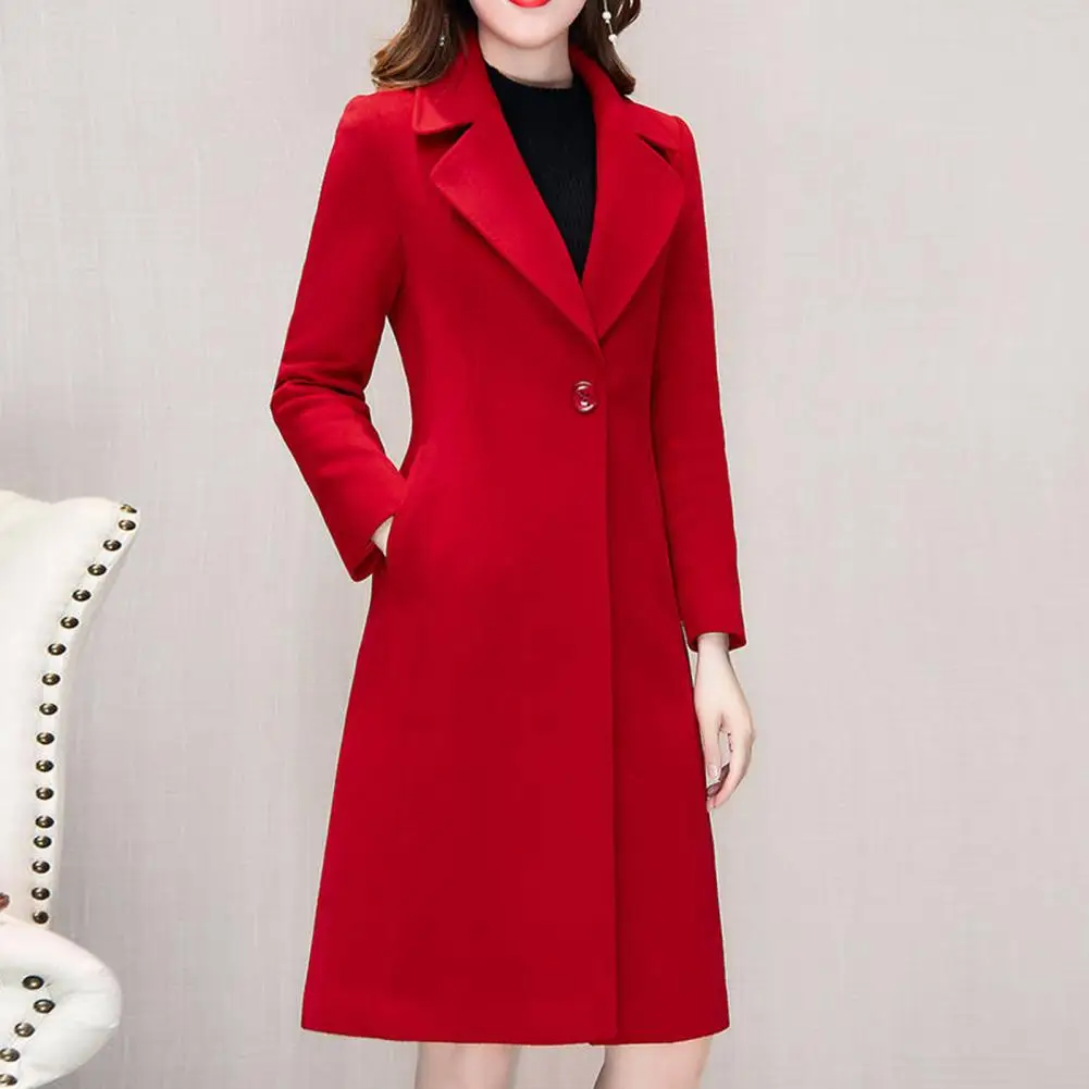 Autumn and Winter 2023 Korean Version Woolen Coat Women\'s Medium Long Knee Down Waist Suit Collar Wool Coat