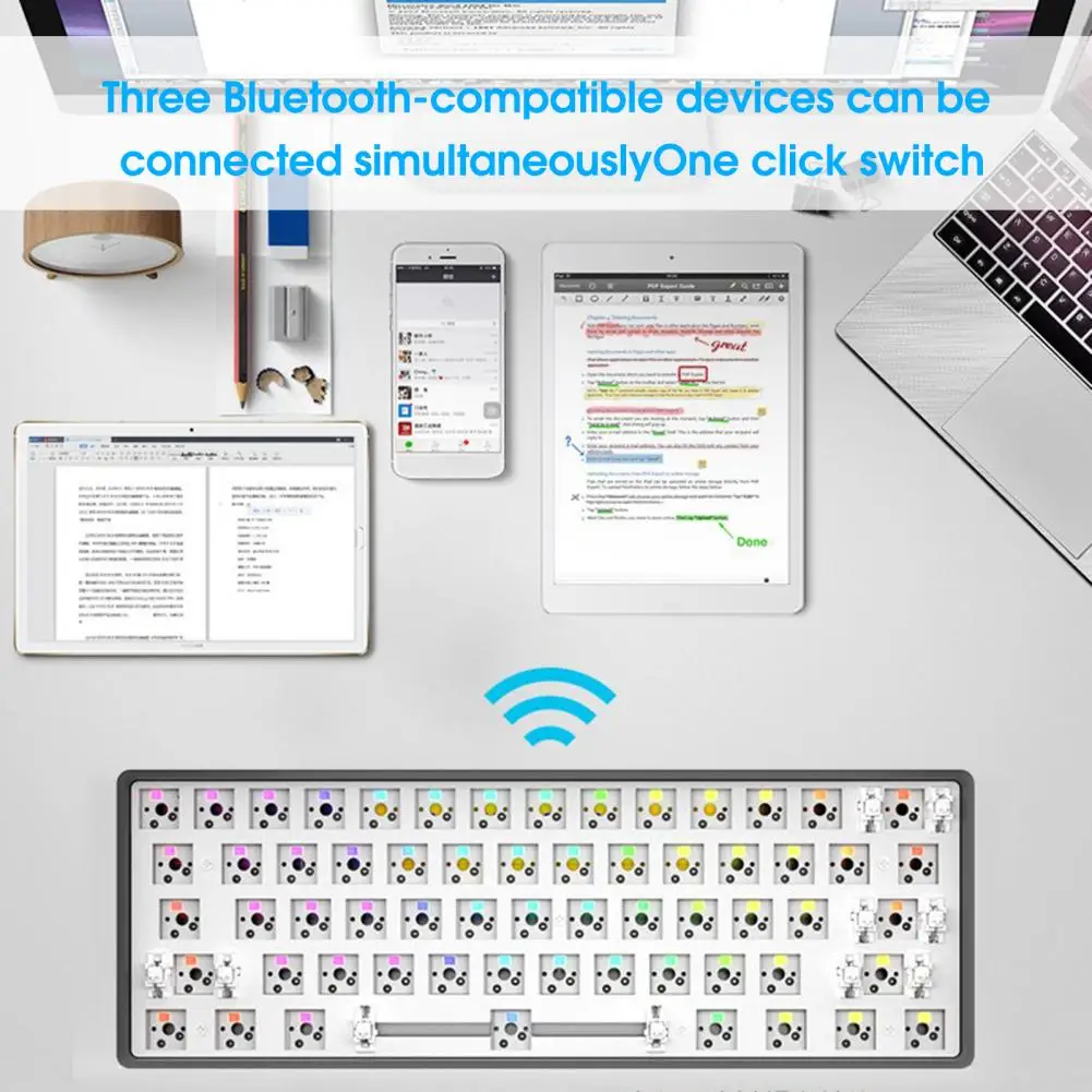 

DK61 Keyboard Kit Bluetooth-compatible 2.4G/Wired Three-mode 61 Keys Layout Hot-swappable Universal RGB Backlight Built-in Silic