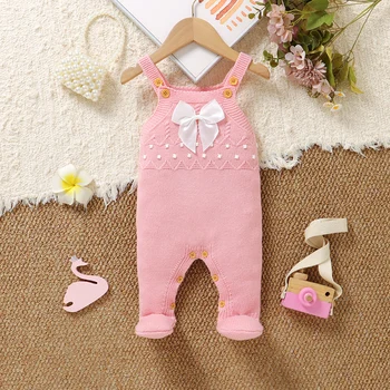 Tutine per Neonati Senza Maniche, Pagliaccetti in Maglia per Bambine 0-1 Anno, Completi Rosa con Fiocco per Bimbe Piccole