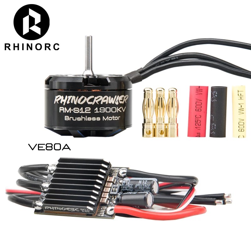 RHINOESC 40A-S12 80A-S20 AM32 RC Car Upgrade Parts RC Crawler ESC Brushless Motor Porwer Systm For 1/10 TRX4 SCX10 MOA Shafty Truck