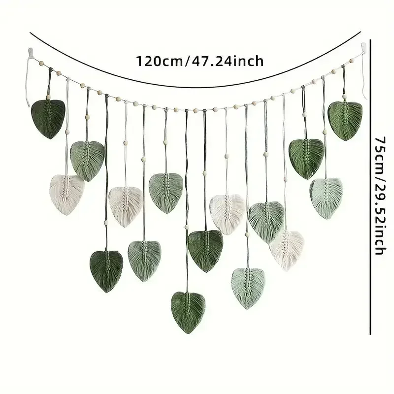 Boho Macrame Leaf Feather Wall Hanging for Living and Bedroom Decor