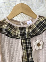 2 pièces filles pâte frite torsions couture plaid faux deux col rond robes à manches longues avec des sacs, adapté pour l'automne et l'hiver 4