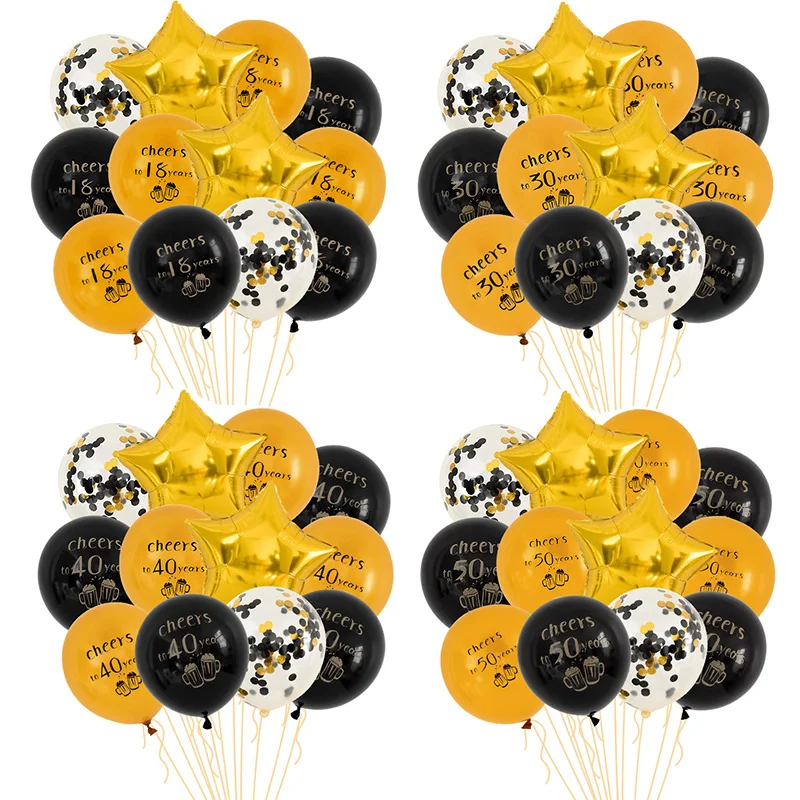

Black Gold Confetti 12inch Cheers To 18 30 40 50 60 Years Old Latex Balloon Birthday Anniversary Party Decoration Helium Ballons