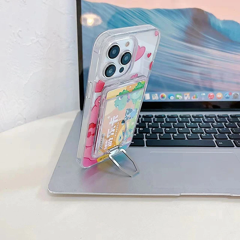 Clear Magnetic Card Holder Wallet Case with Foldable Phone Stand and Card Slots