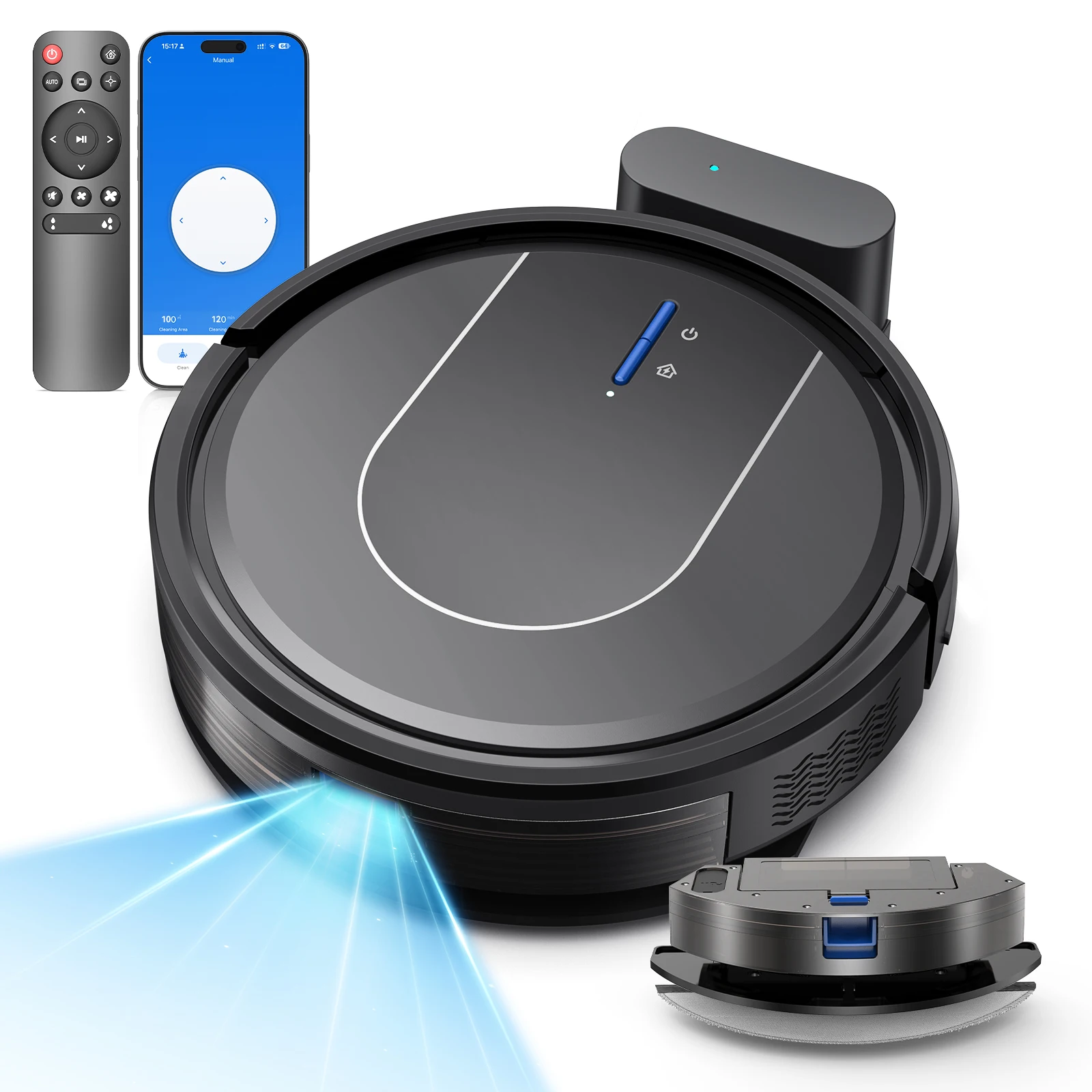 E2 Robot Vacuum Cleaner 3-in-1 Vacuum Floor Mop Cleaner with Auto-Charging 5000Pa Strong Suction Alexa/WiFi/App for Home Carpet Pet Hair Cleaning 7