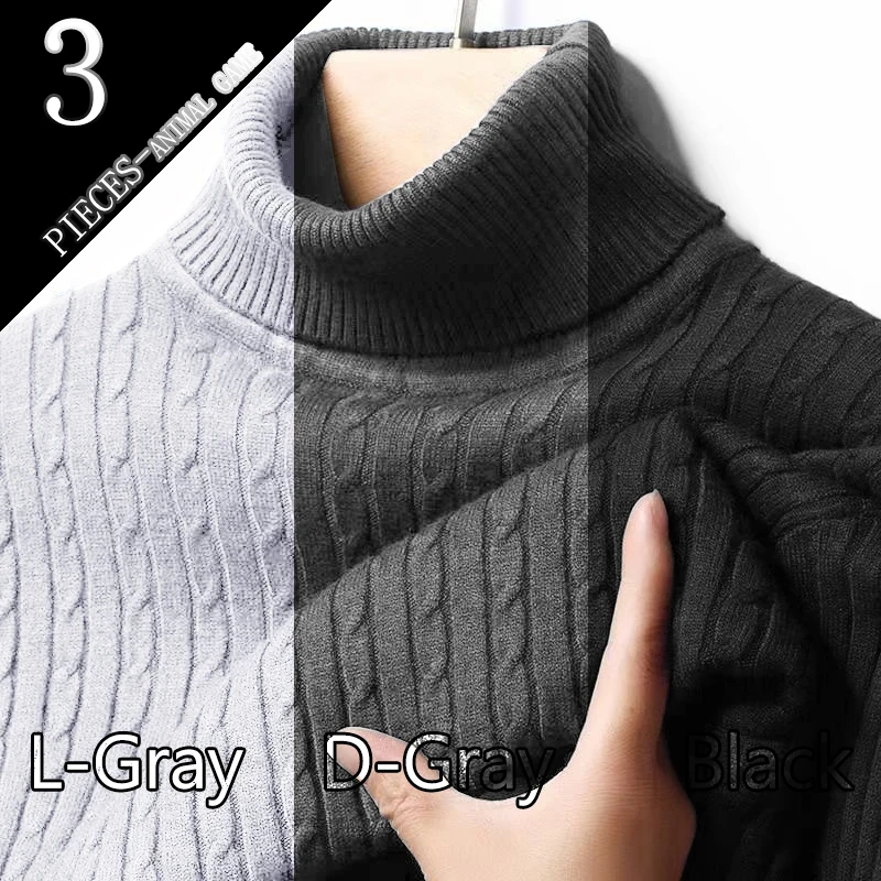 Animal Game 3 Pack Men's Turtleneck Sweater Warm Knitted Pullover for Men Jacquard Casual Long Sleeves Outerwear Warm Streetwear