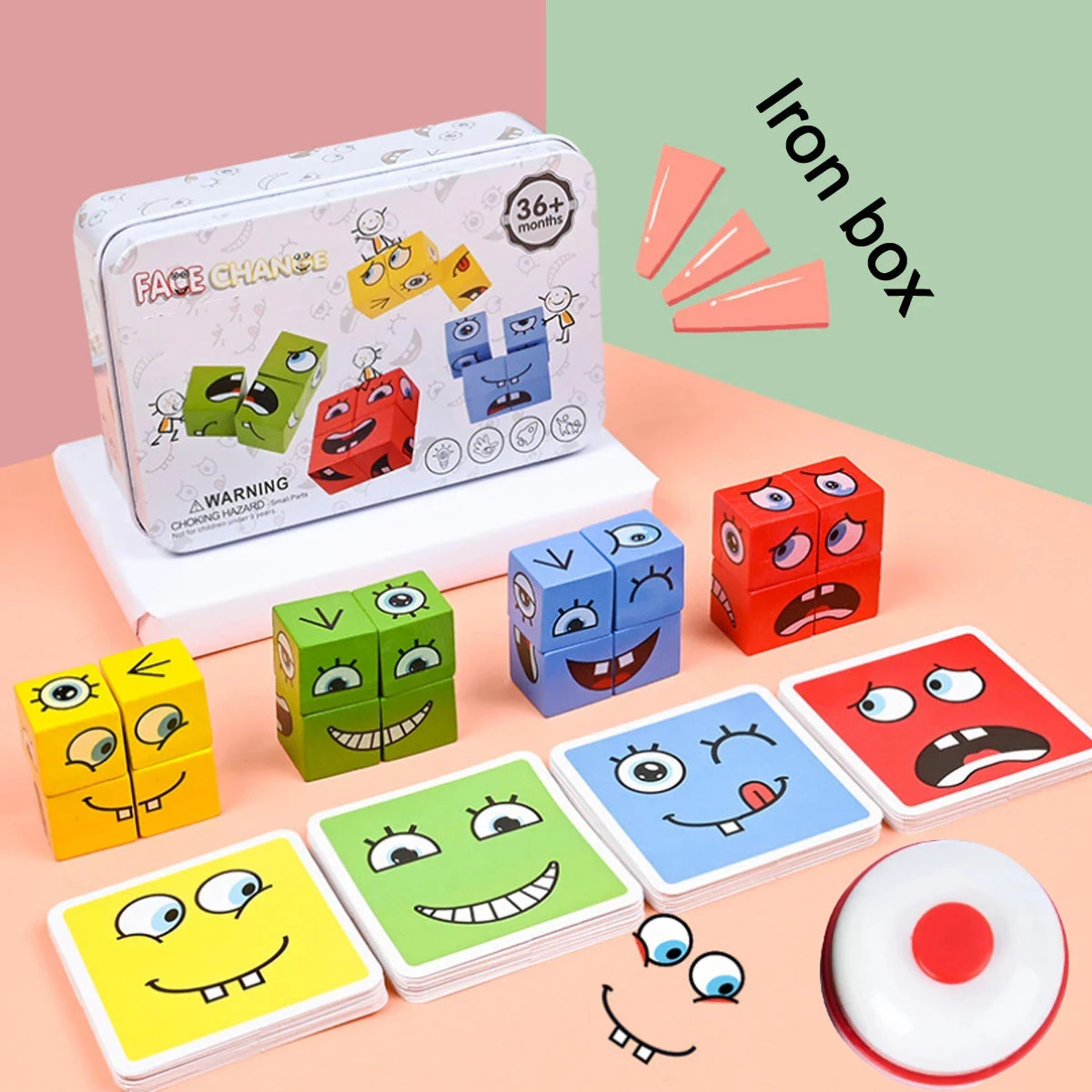 

Wooden Face Changing Cube Toys Building Blocks for Cartoon Puzzle Montessori Jigsaw Kids Toy Educational Board Game Family