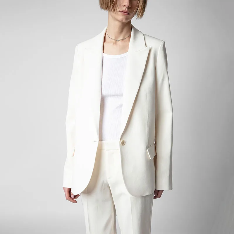 

Zadig Women Elegant Blazer Formal Occasion Blazers Suit Female White Unique Draped Lapel Chic Button Pocket Blazer Tops Clothing