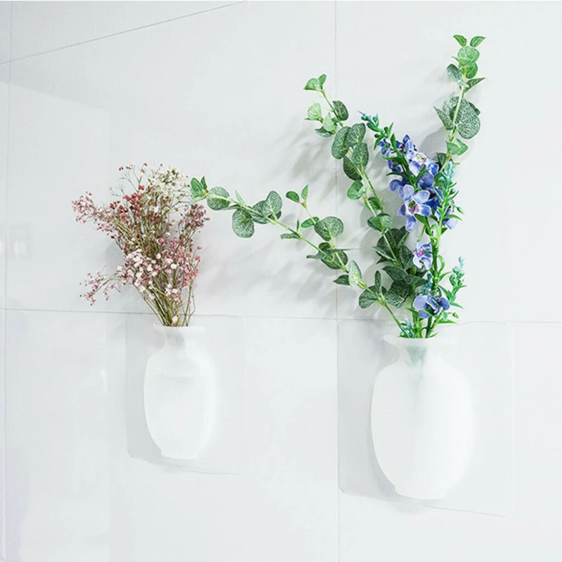 Traceless Wall Vase Magic Rubber Silicone Sticky Vase Wall Hang Flowers Wall Stickers Pot Home Decor Hydroponic Plant 2