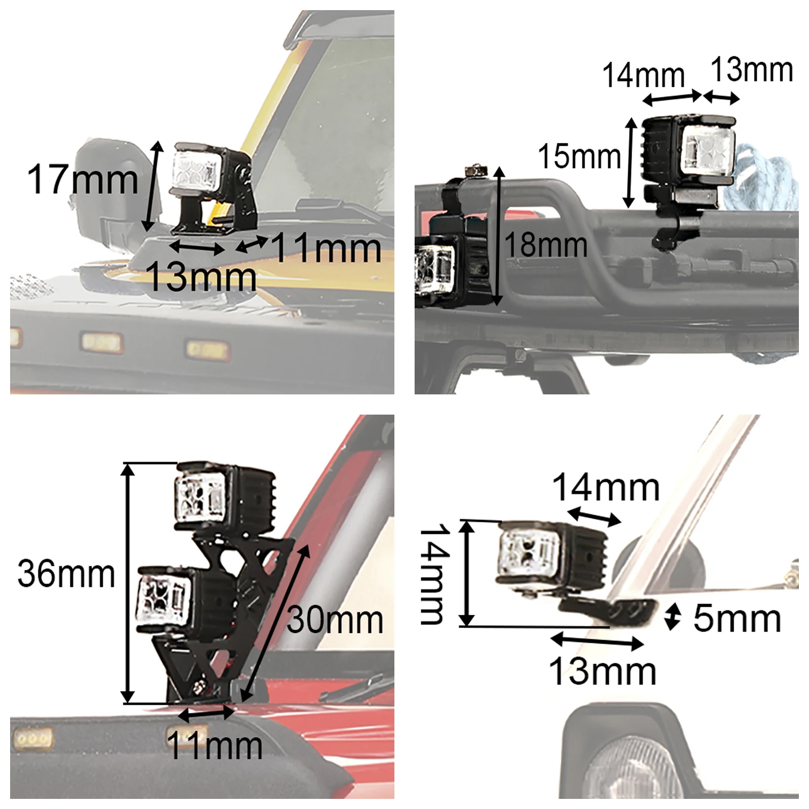 RC Car Light Kits Sidelight with Mount Holder LED Lamp Spotlight Set 1/10 1/12 Truck Rock Crawler Off-road