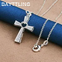 Charm 925 Sterling Silver 16-30 Inches Fine Heart Zircon Cross Necklace For Women Men Fashion Wedding Gifts Party Jewelry