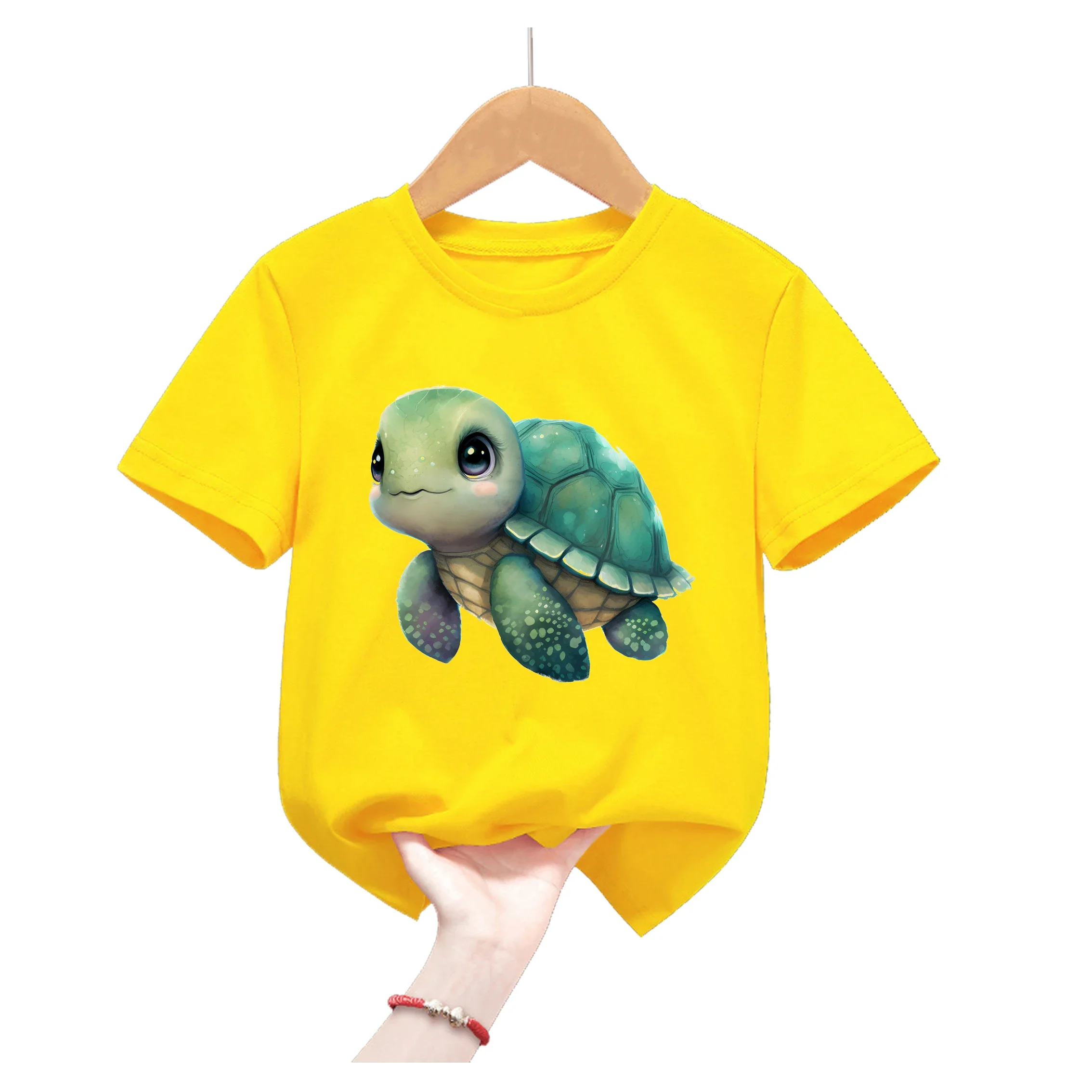 

Лидер продаж, забавная желтая футболка с принтом морской черепахи для девочек и мальчиков, летняя модная Милая Детская одежда, яркая футболка