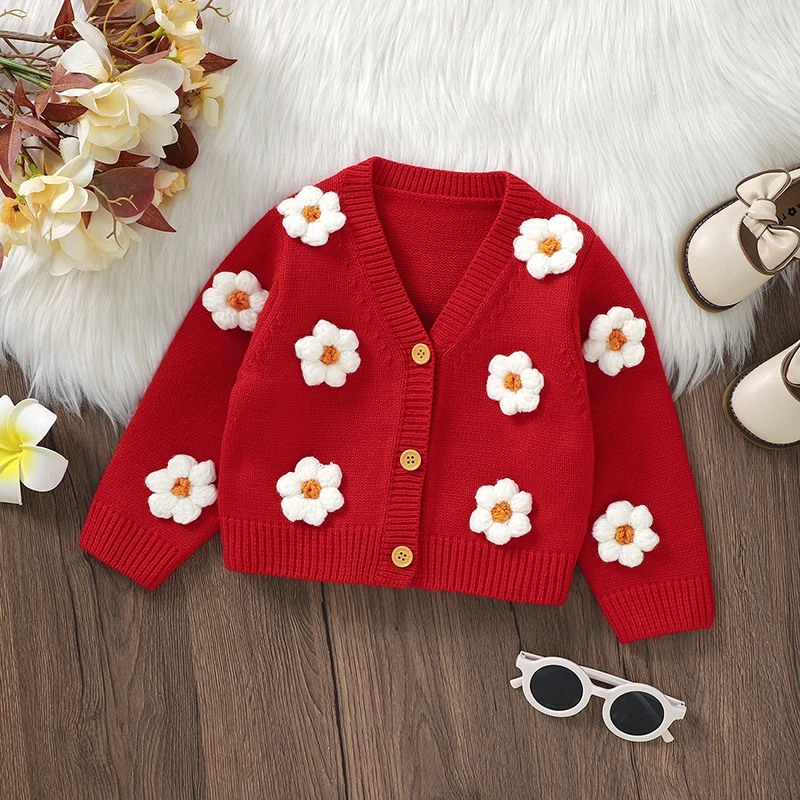 Baby Sweaters Knit Newborn Outerwear Kid Clothes Long Sleeve Spring Autumn Tops Infant Boy Girl Cardigan Fashion Cute 3D Flowers