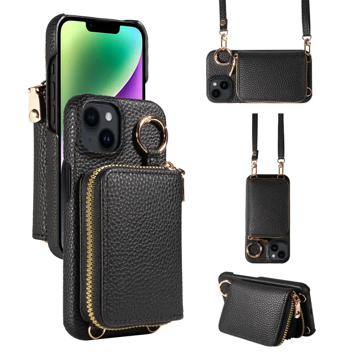 Premium PU Leather Anti-Drop Phone Case with Lanyard, Card Slots, and Wallet Cover
