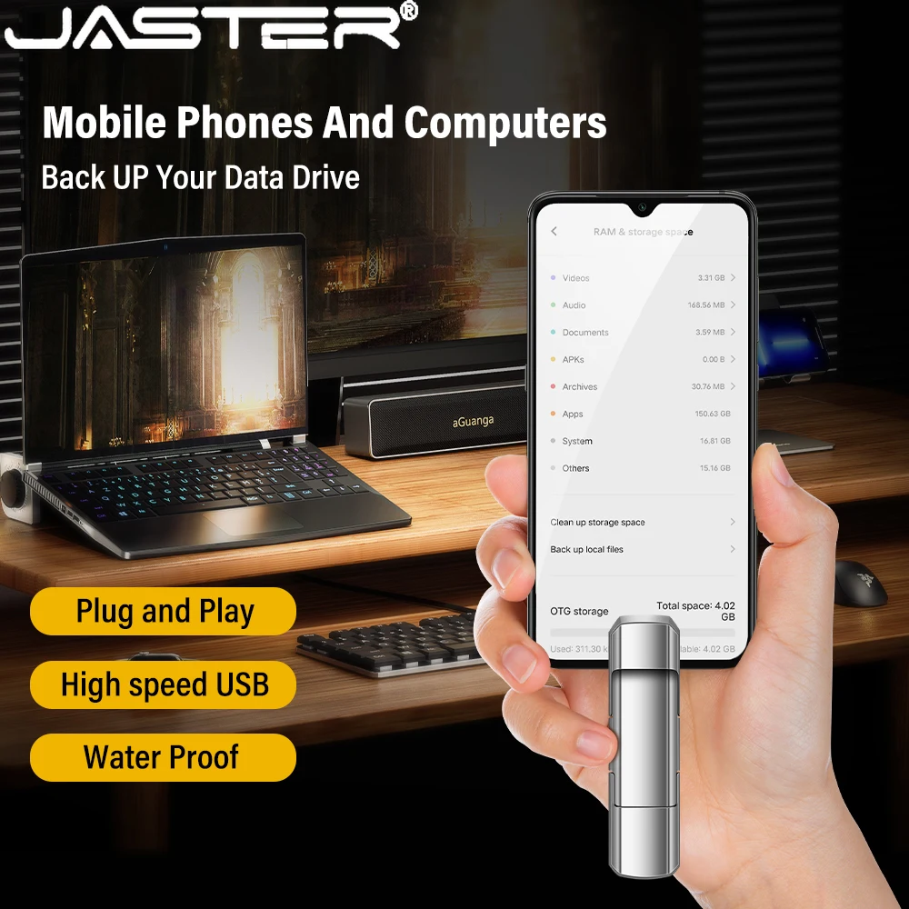 JASTER 패션 메탈 TYPE-C 펜 드라이브 64GB 32GB 방수 USB 2.0 플래시 드라이브 16GB 8GB 4GB 메모리 스틱 비즈니스 선물용 U 디스크