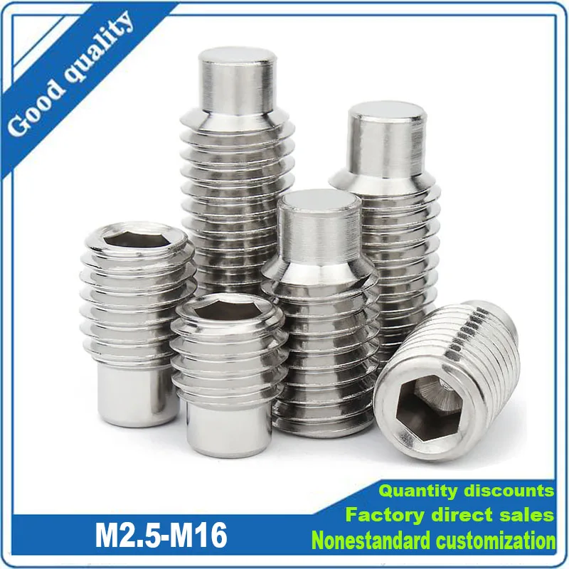 

M2.5 M3 M4 M5 M6 M8 M10 M12M16 304 Stainless Steel Allen Hexagon Socket Convex End Grub Headless Bolt Dog Point Set Screw DIN915