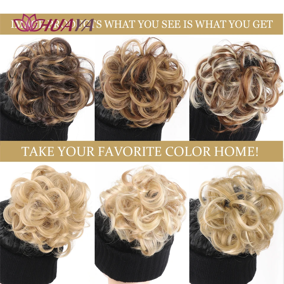 Synthetic Wavy Curly Elastic Hair Band Women's Wavy Hair Buns Long Chignon Black Brown Buns Hairpiece For Women