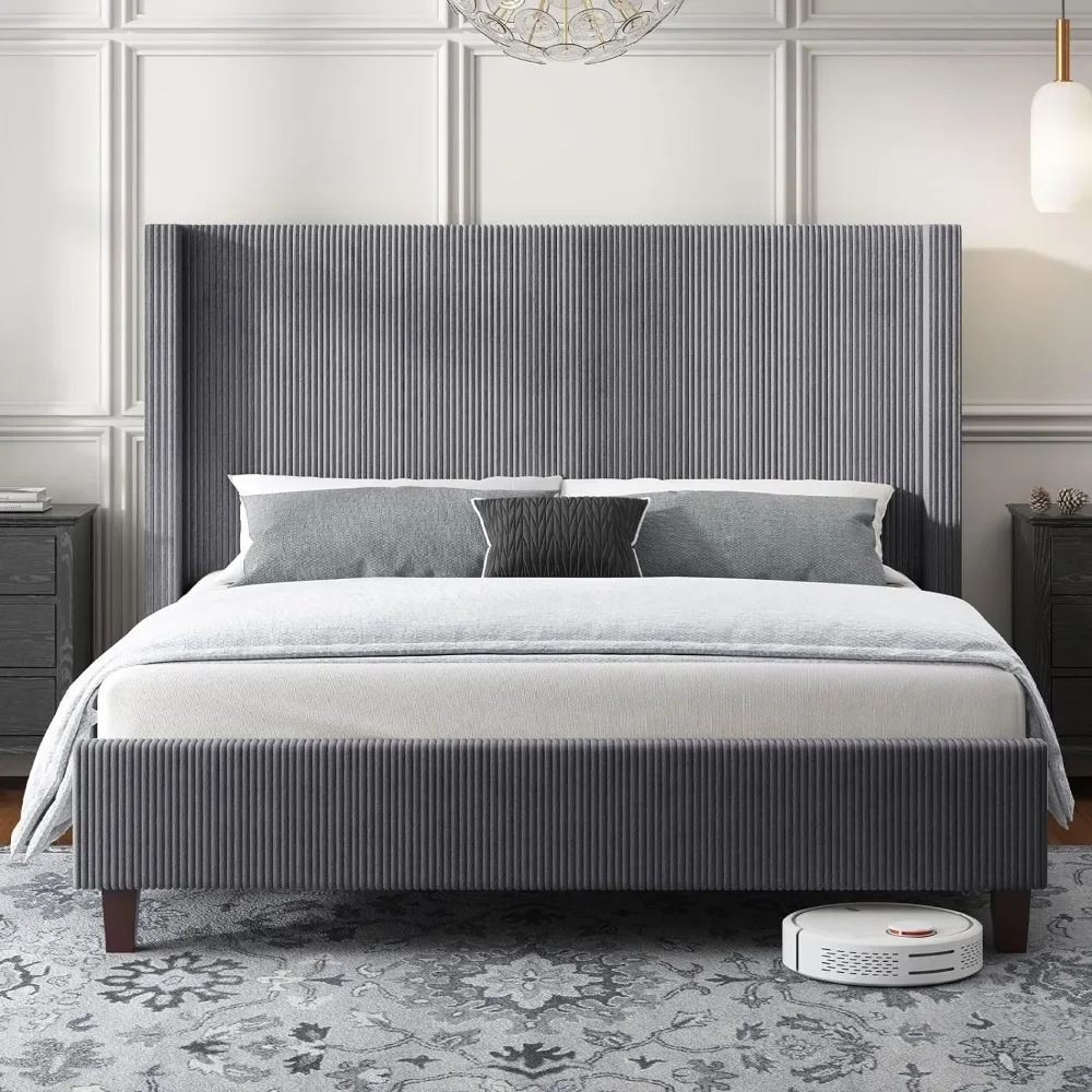 Queen Size Bed Frame, Wingback Beds with 50.8" Headboard, No Box Spring Needed, Noise Free, Upholstered Platform Bed Frame