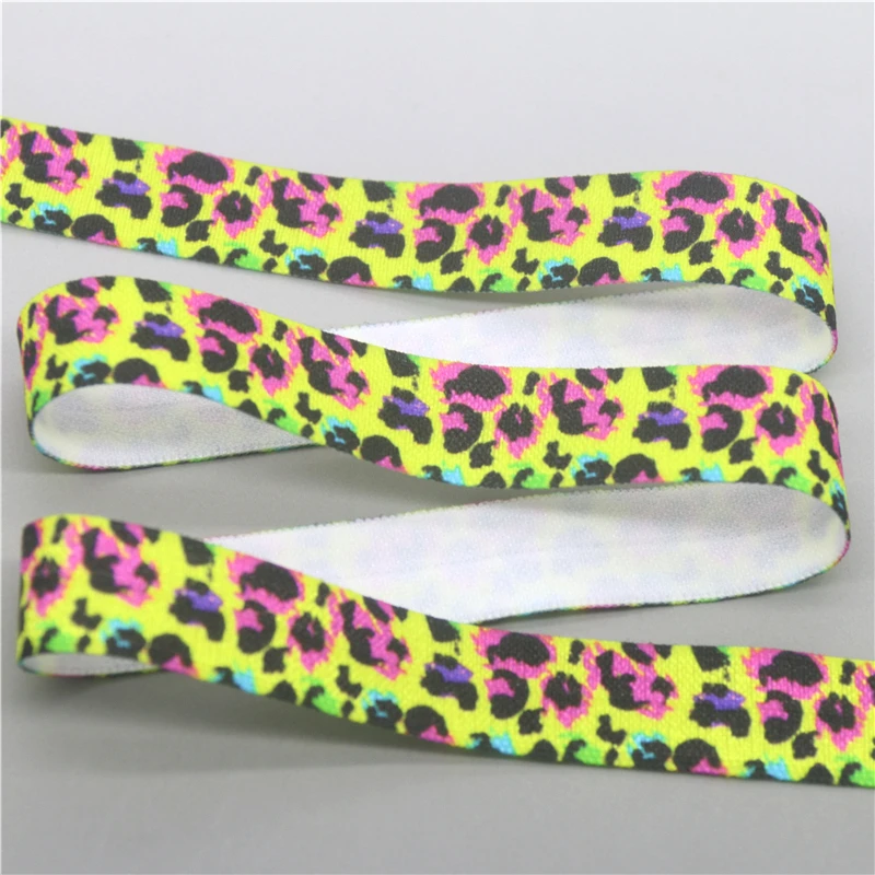 DHK 5/8'' 5yards Leopard Cow Pattern Printed Fold Elastic FOE Stretch Ribbon Decorations Craft DIY Sewing E2211