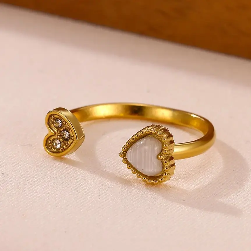 Luxury Elegant Zircon Heart Rings for Women 18K Gold Plated Stainless Steel