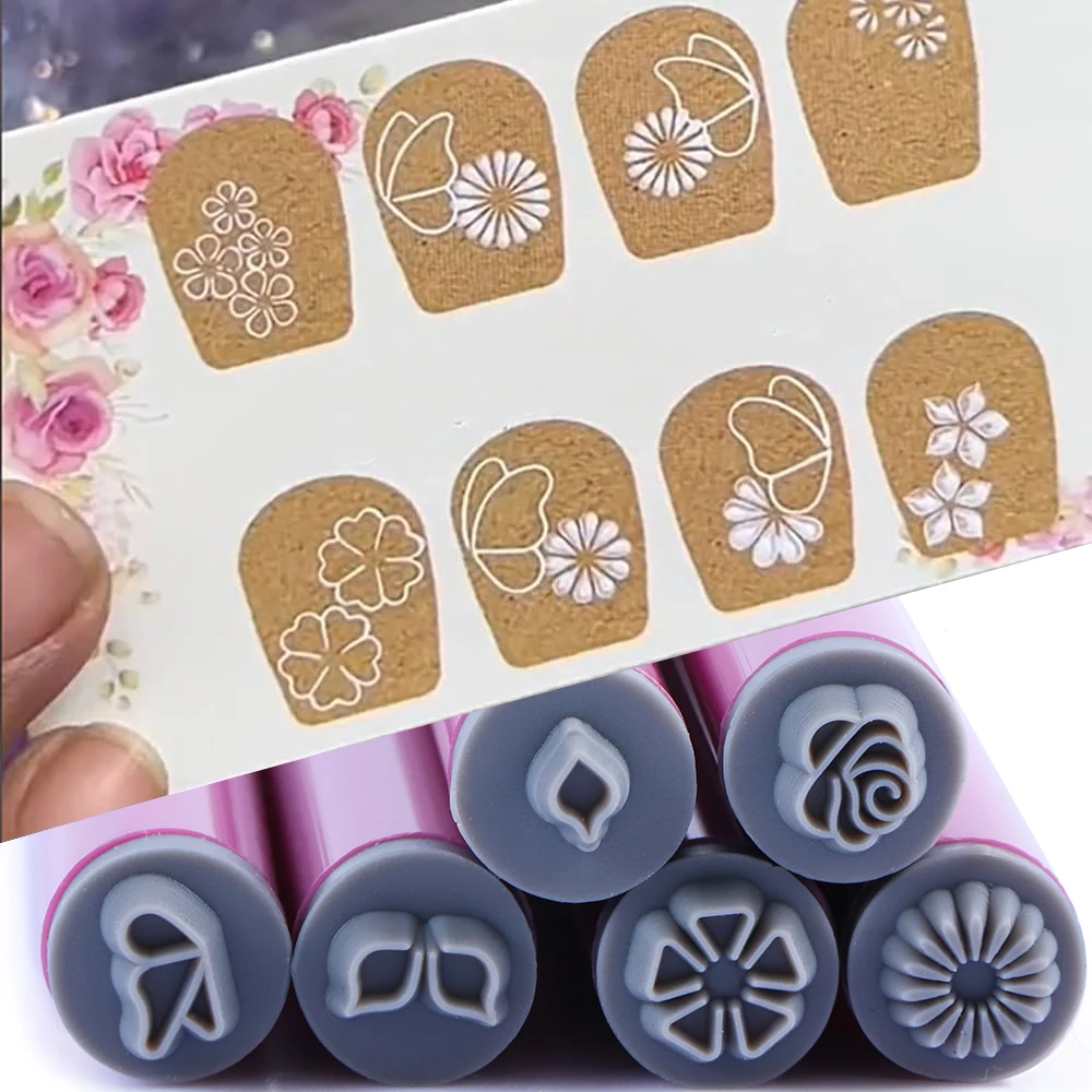 1 세트 실리콘 네일 아트 스탬프 펜 페인트하기 쉬운 꽃 잎 스탬핑 도트 도구 네일 아트 펜 네일 아트 스탬퍼 키트 4/6/10pcs