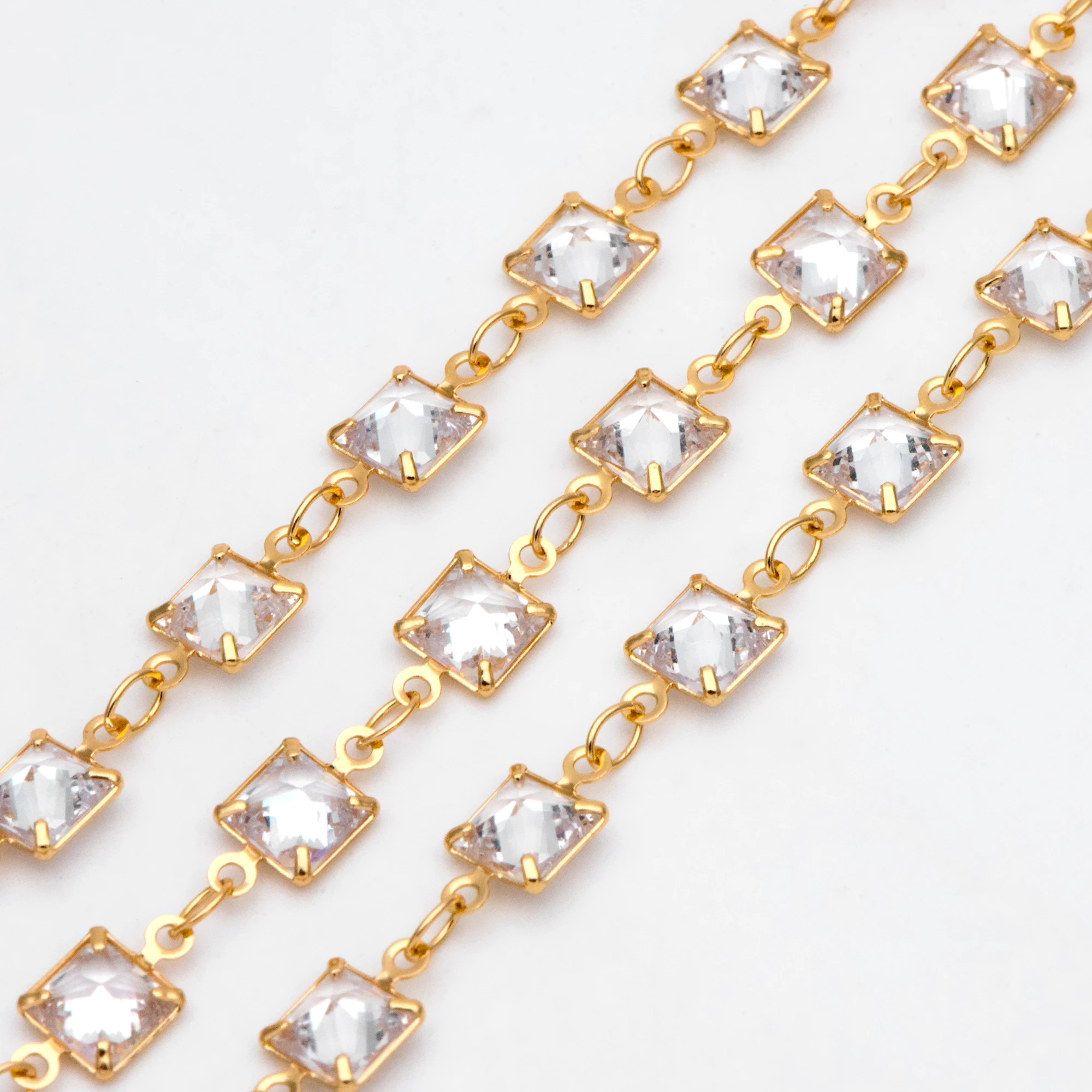 

Cubic Zirconia Chain, Square Shape Gold Chain, For Jewelry Making (#LK-561)/ 1 Meter=3.3 Ft