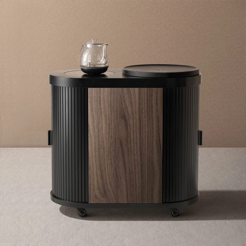 

Solid wood mobile tea table household small tea cart with wheels Wujinshi tea table tea set automatic Kettle tea cabinet