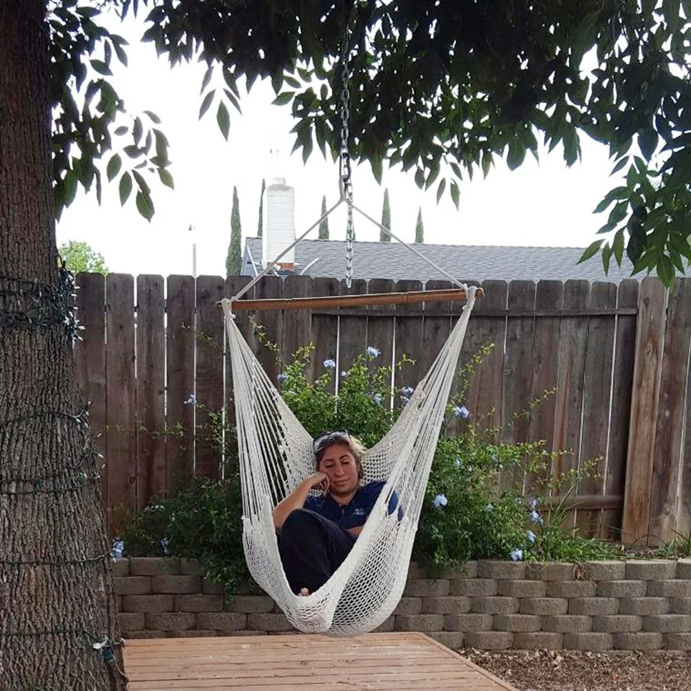 Indoor Outdoor Large Cotton Rope Hanging Chair Solid and Compressive Resistance Practical Natural White Comfort Swing Chair