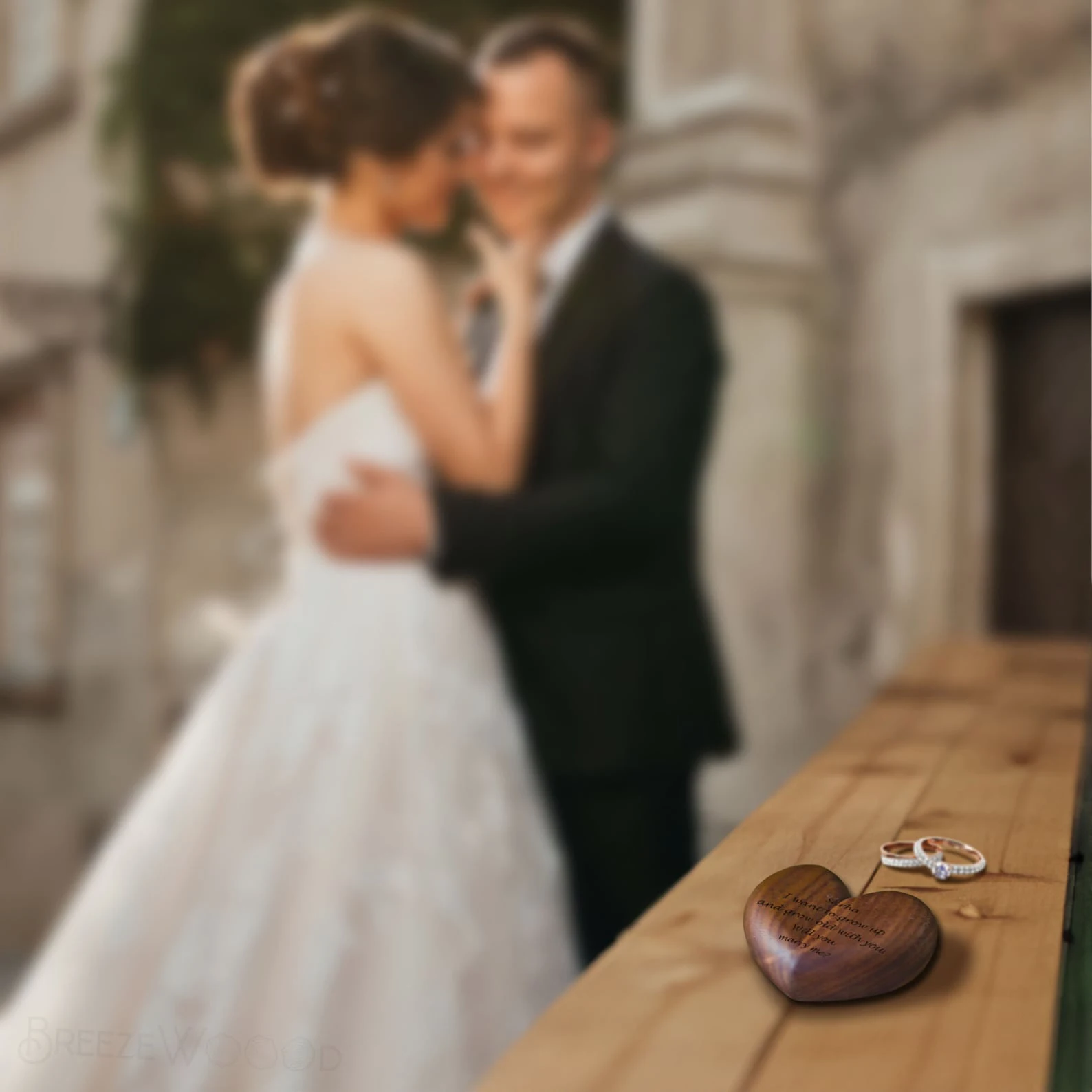 Handmade Heart-Shaped Wooden Ring Box with Velvet Interior and Custom Engraving – Roman... - SKU HWRB1956 - UGI Packaging