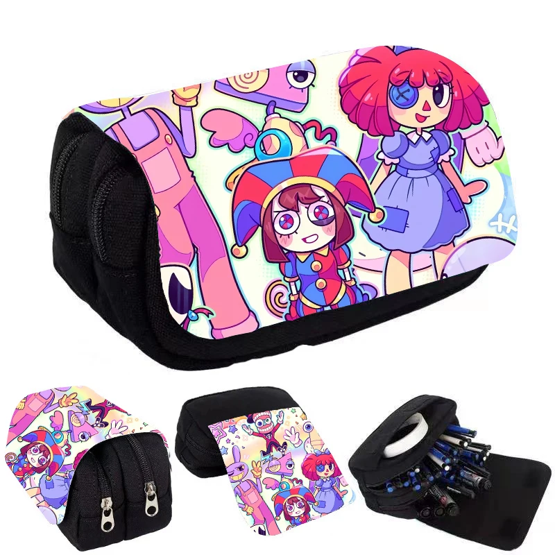 The Amazing Digital Circus Pencil Case Double Layer High-Capacity Zipper Stationery Box Storage Bag Pencil Case Regali Di Compleanno