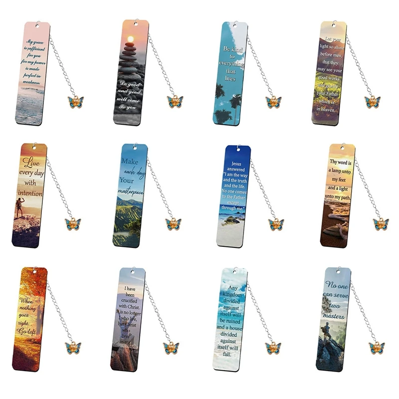 

12PCS Inspirational Bookmarks Stainless Steel Bookmark For Booklovers Motivational Bookmark She Is Clothed With Strength