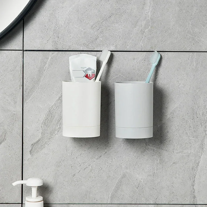 Simple Wall Mounted Toothbrush Holder Toothpaste Mouth Cup Holder Drill-Free Bathroom Storage Shelf Portable Rack toothbrush holder