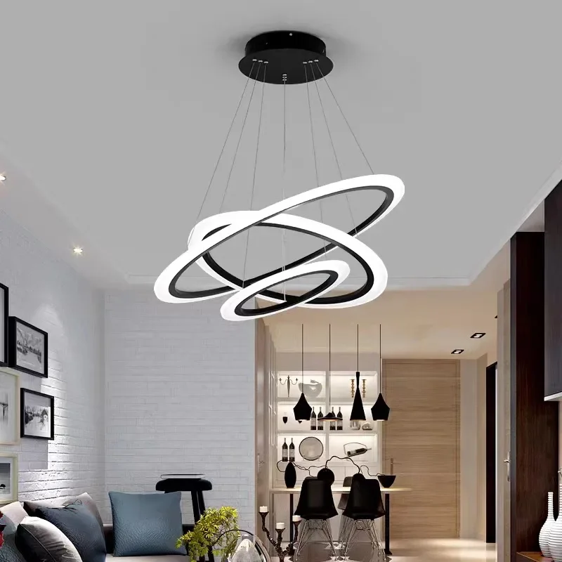 

Led Pendant Light Modern Simple Duplex Villa Living Room Decor Nordic Light Luxury Creative Hall Circular Dining Chandelier