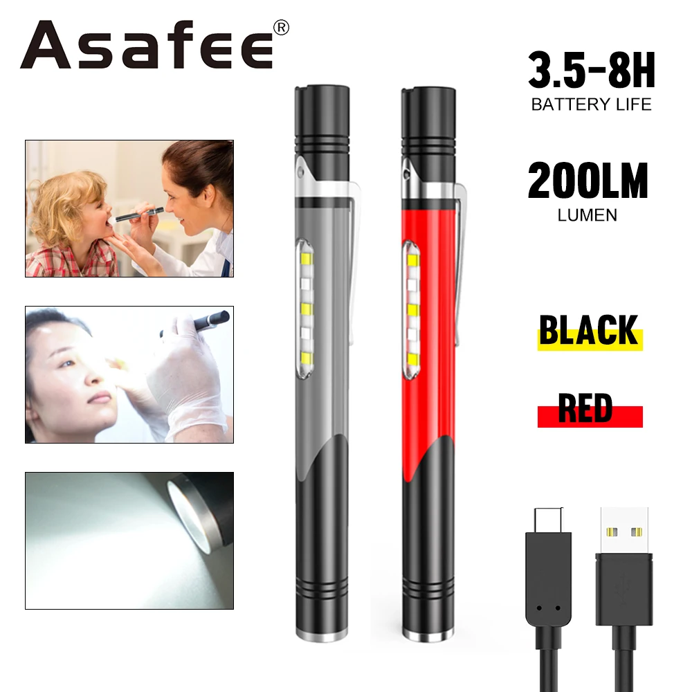 

Asafee B35 Mini Medical Pen Lamp XPG LED Flashlight 200 lumens Torch USB charging Built 260mah polymer battery With Pen Holder