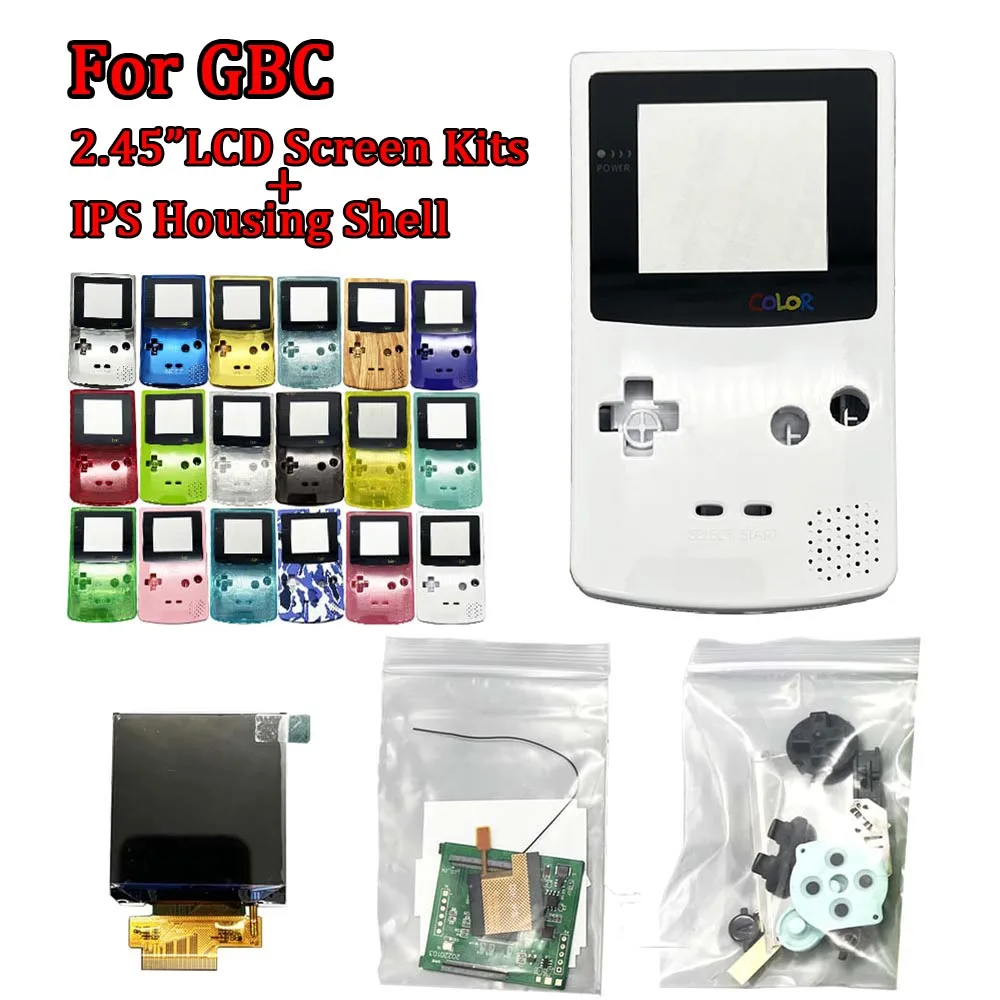 2.45 Inch Backlight Display IPS LCD Screen Kits lcd screen replacement with High Clear IPS Housing for GameBoy Color GBC with Shell Accessories Sets