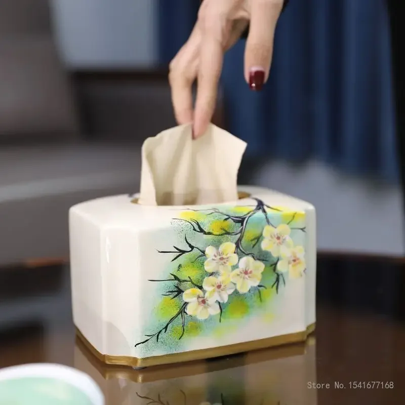 Advanced Ceramic Tissue Box Home Dining Table Tea Table Drawing Paper Box Chinese Creative Napkin Boxs Living Room Table New 1Pc