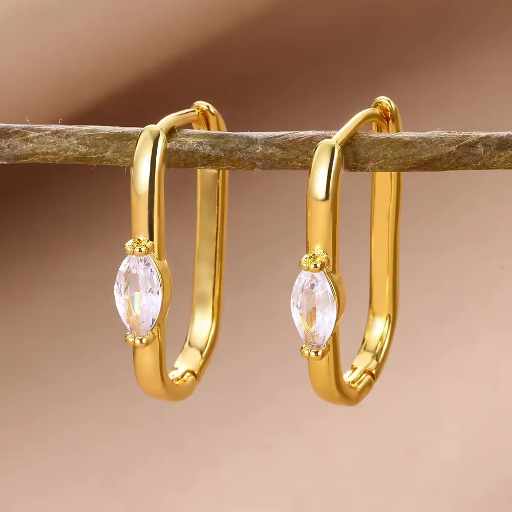 Zircon Oval Hoop Earrings Women Stainless Water