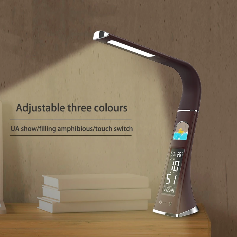 LED Desk Lamp With Calendar Temperature Alarm Clock Touch Dimming Eye Protection Table Lamp USB Rechargeable Reading Desk Lights 2