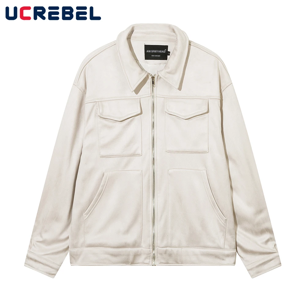 

Multi-Pocket Casual Jacket Mens Streetwear Long Sleeve Solid Color Loose Jacket Outerwear Men Autumn