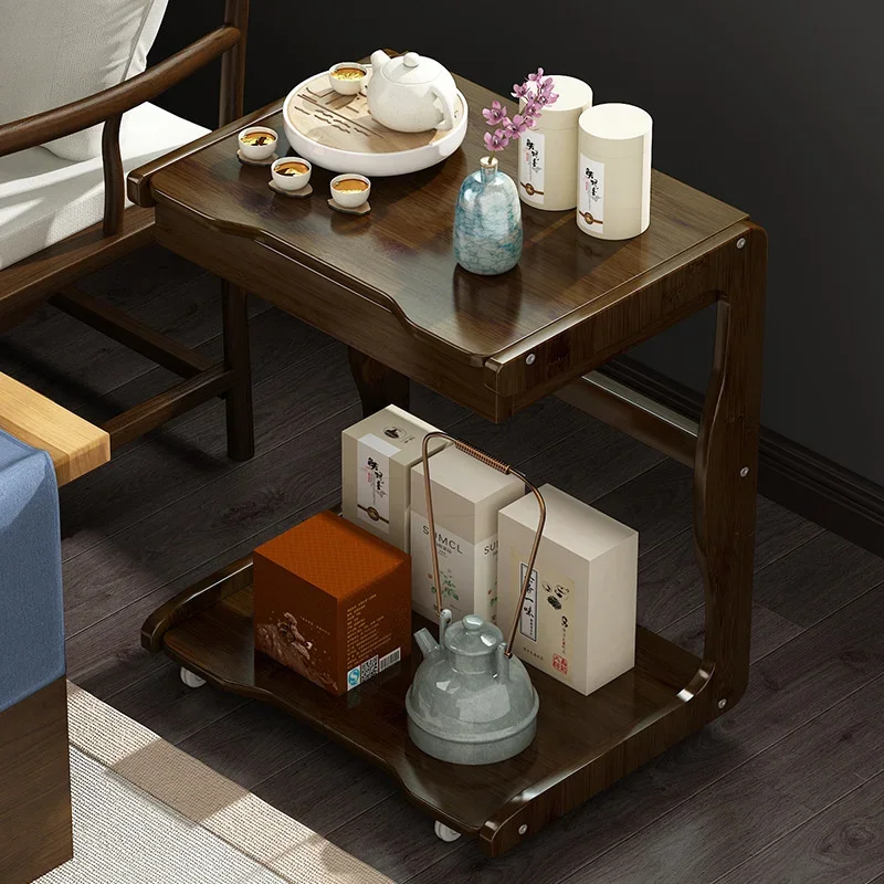 HighQuality Solid Wood Tea Cart MultiLayer Mobile Side Table Living Room Tea Set Storage with Organizer for Home Convenience