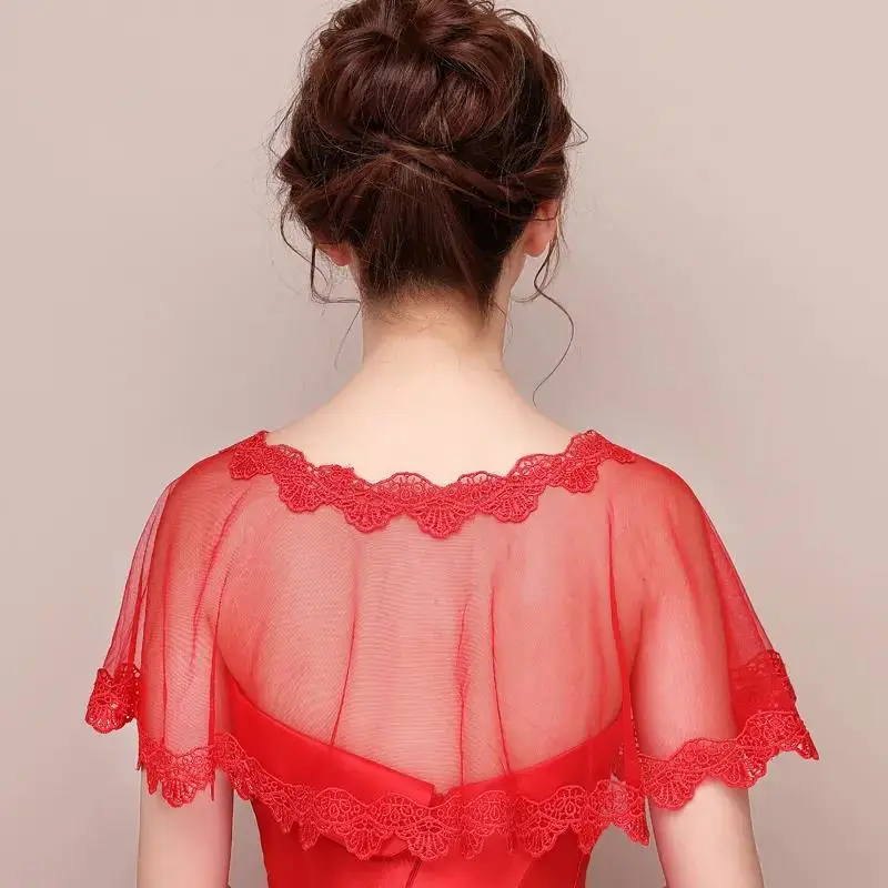 Champagne Red Cape Bolero Wedding Appliqued Lace Bolero Women Bridal Mariage Shrug Party Wedding Wraps And Shawls wedding shawl lace bolero jacket