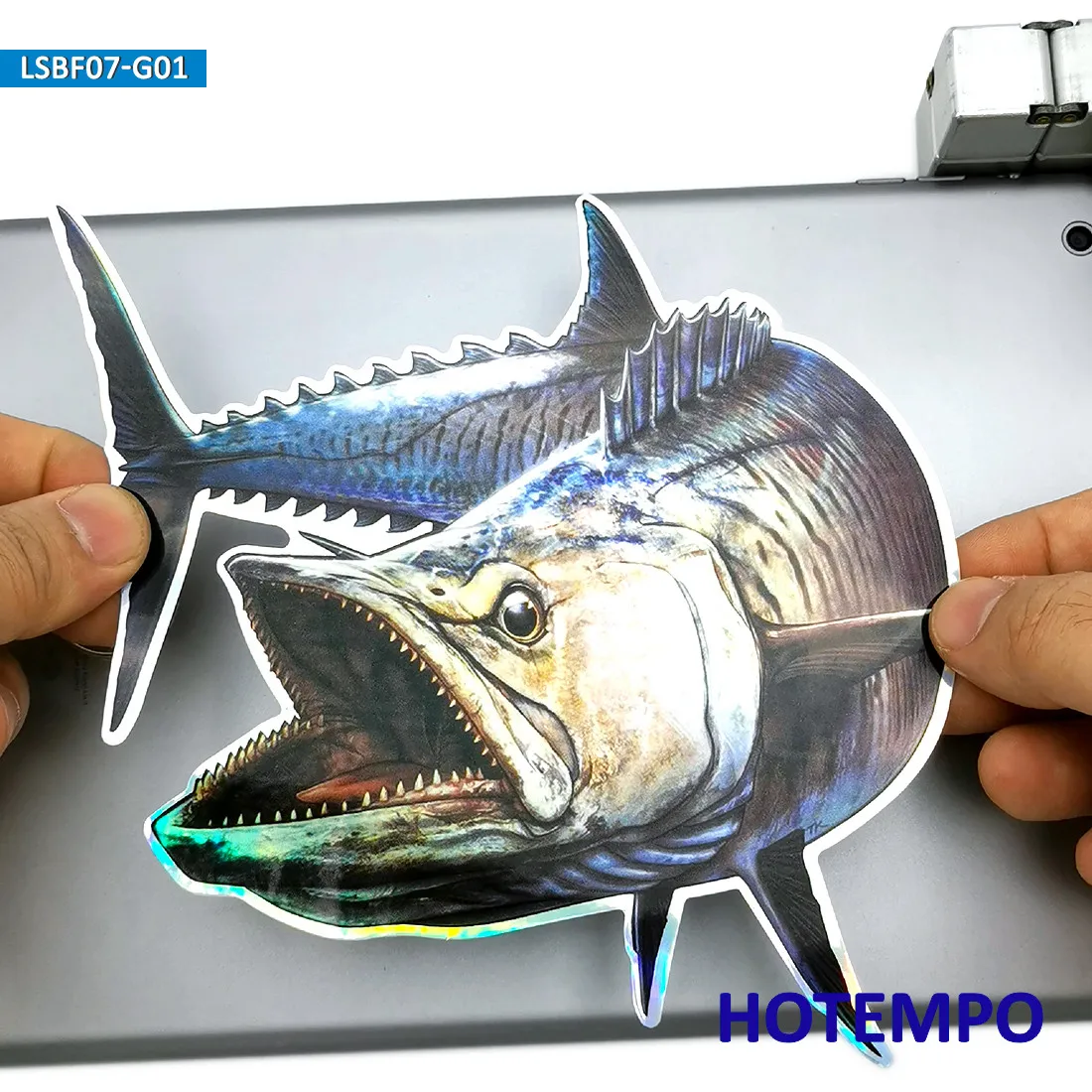 20cm Laser Flash Bluefin Tuna Big Sea Fish Waterproof Sticker for Fisherman  Fishing Boat Laptop Suitcase Motorcycle Car Stickers
